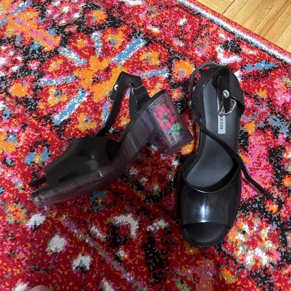 NWOT Melissa Patrick Cox Jelly Sandals w Liquid Heel Hearts Glitter, Scented, 6 - Picture 2 of 7
